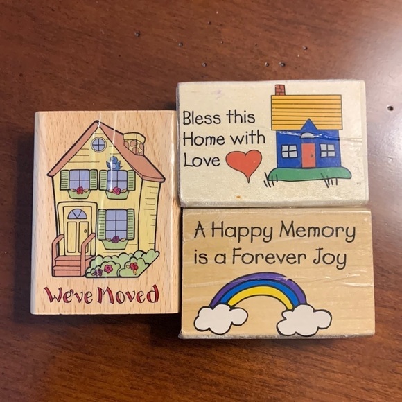 Home Package Wood Block Rubber Stamp Collection of Three - Picture 1 of 6